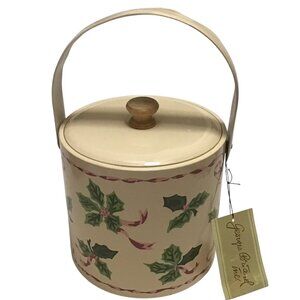 Vtg Georges Briard  Ice Bucket Mid Century Modern Tan Holly Berry Vinyl w Tag